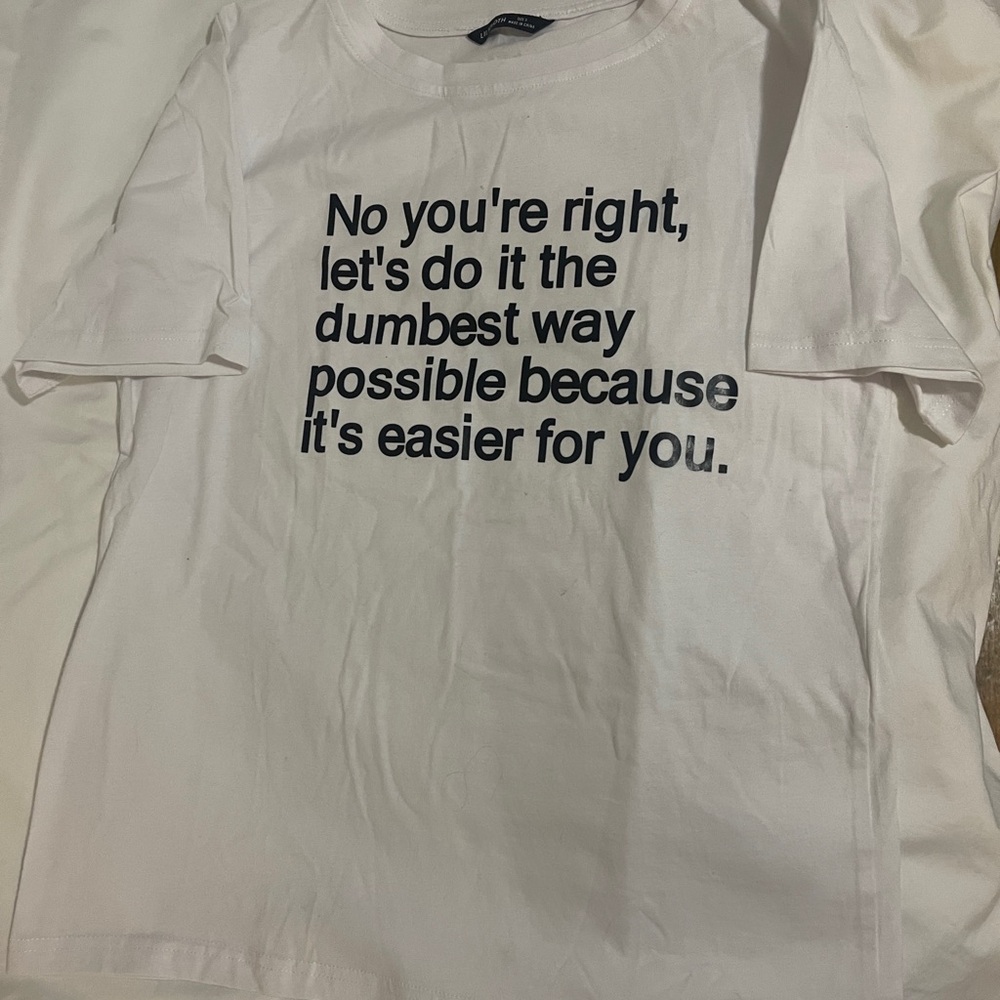 White Short-Sleeve Graphic Tee with Bold Text